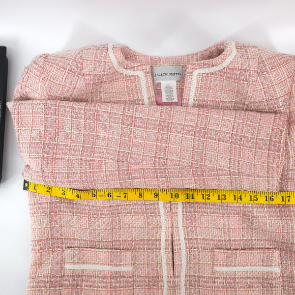 Jaclyn Smith 6 Vintage 90s Twee Quiet Luxury Coquette Tweed Fringe Short Blazer - Picture 15 of 16